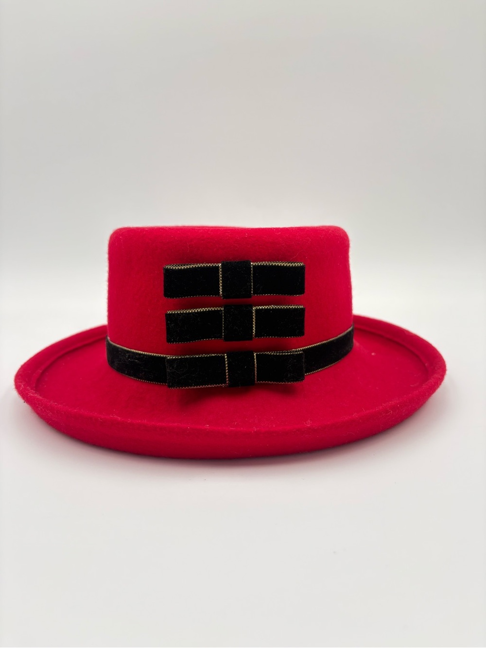 Vintage Betmar Street Smart Red Wool Hat Black Velvet Bow Made USA